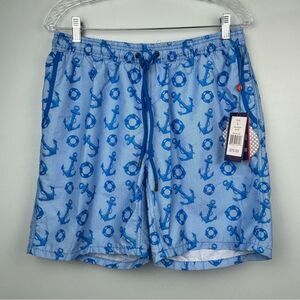 NWT Mr.Swim The Dale Blue Anchor Swim Trunks Mesh Bikini Liner Pockets Sz L